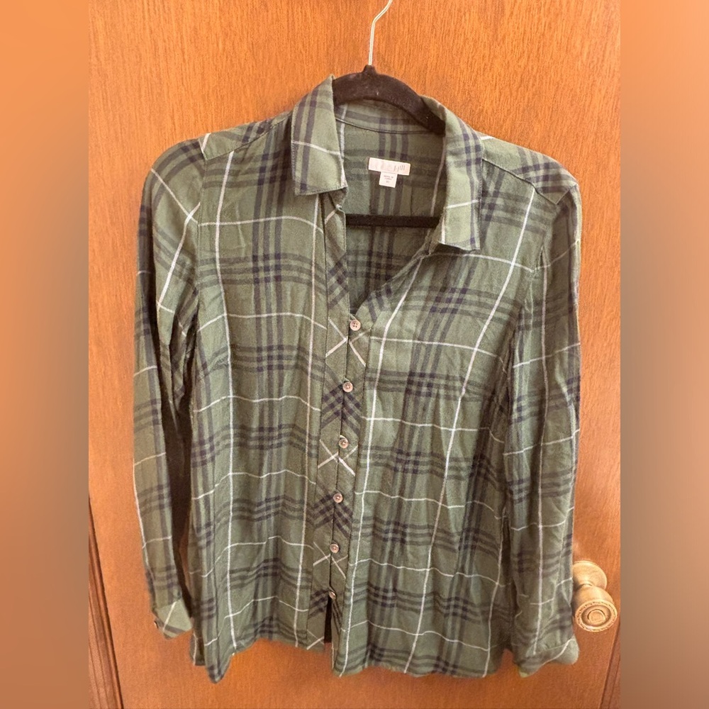 J. Jill Green Plaid Casual Button Down Shirt
